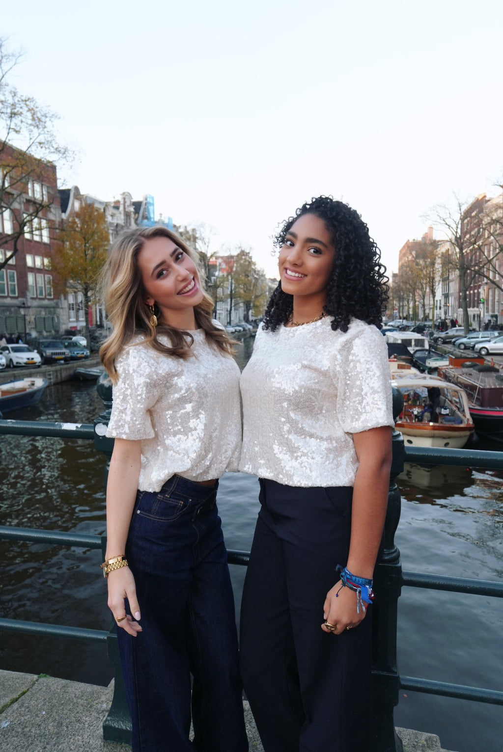 Glitter top wit/beige